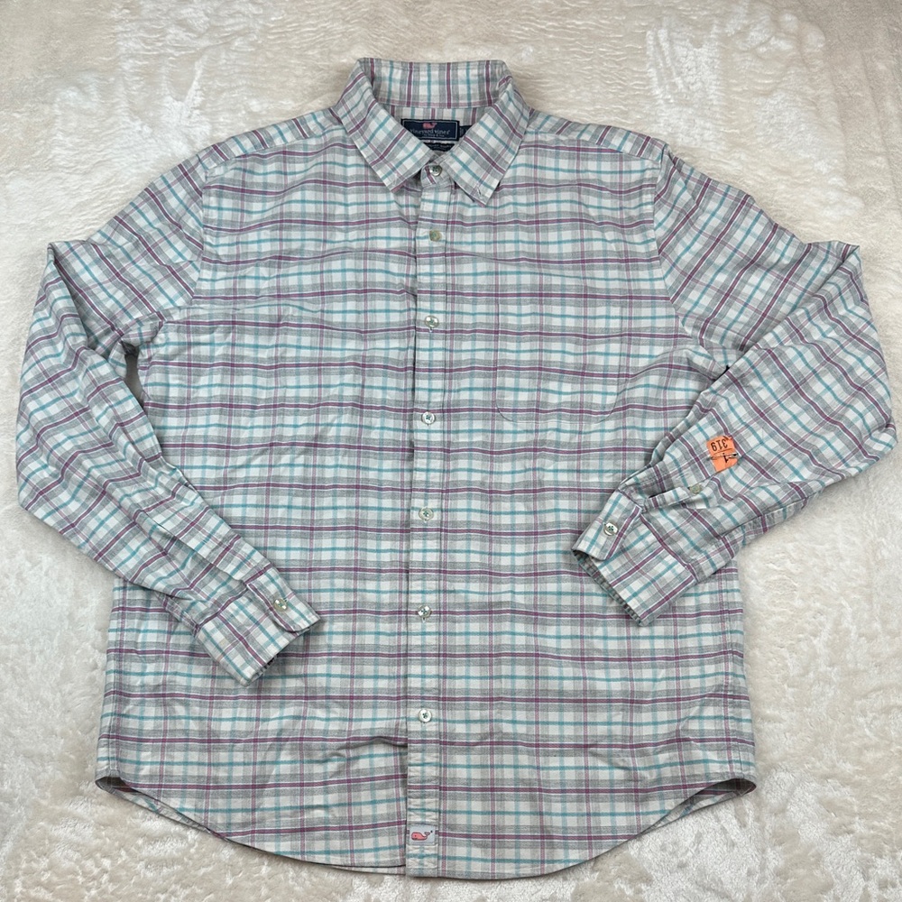 Vineyard Vines Men’s Plaid Button-Down Shirt in Blue, Pink & Green